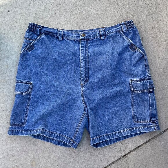 Kings Sze Mens Flat Front Cargo Denim Shorts‎ - Tag is 46 but Measures 44" - Picture 1 of 9